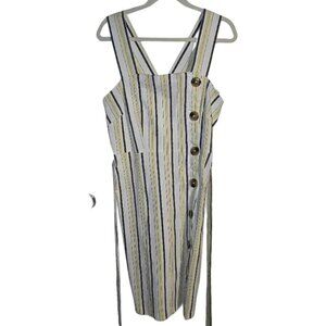 Tommy Hilfiger Striped Button-Front Midi Dress | Size 12 | Tie Waist NWOT
